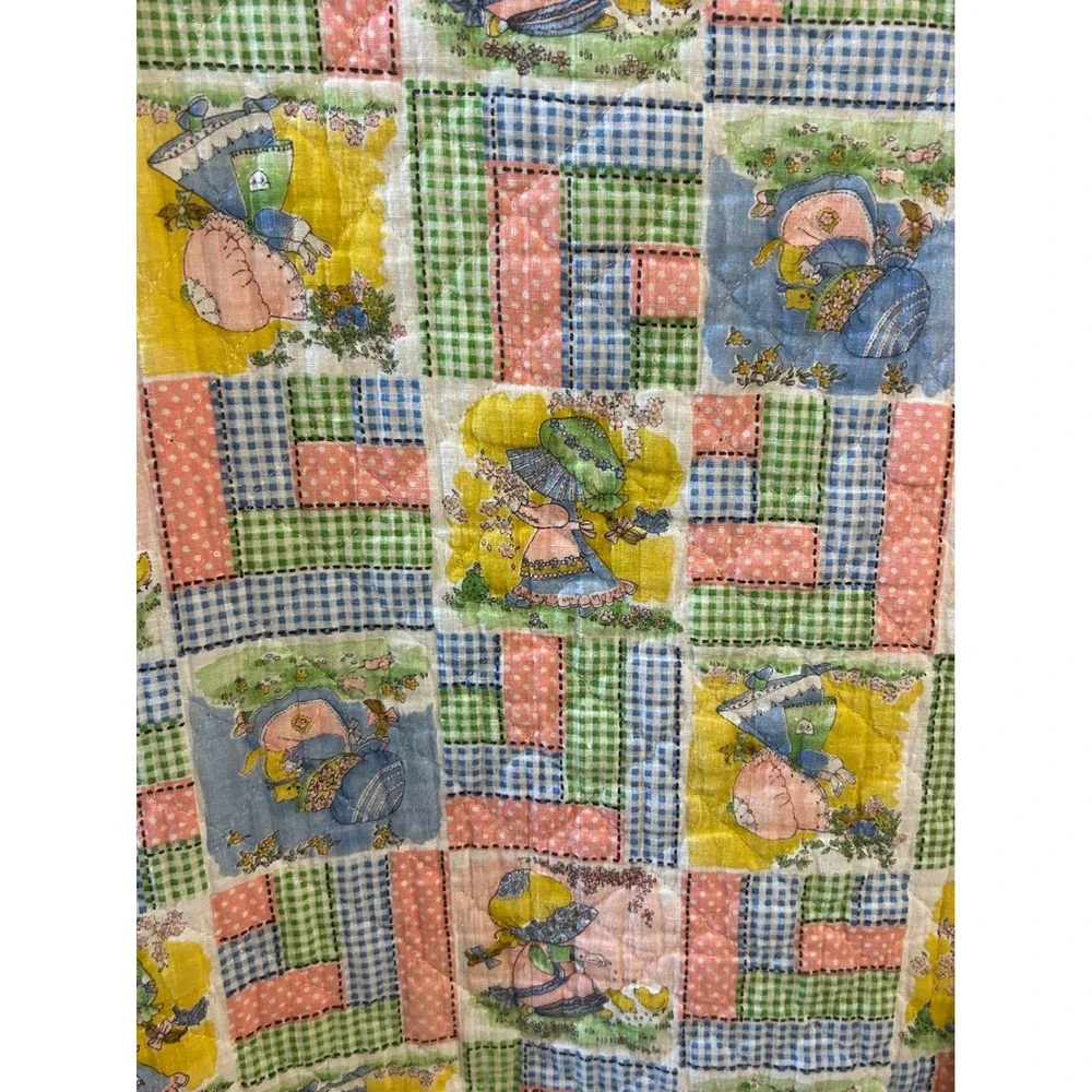 VTG Handmade Quilted House Coat Cottagecore Holly Hobbie Style Patchwork Robe‎